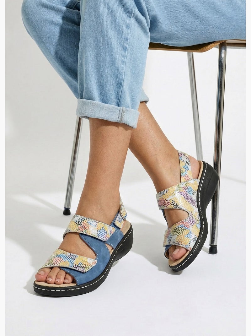 Sandales grande largeur cuir - Afibel Bleu - Kiabi
