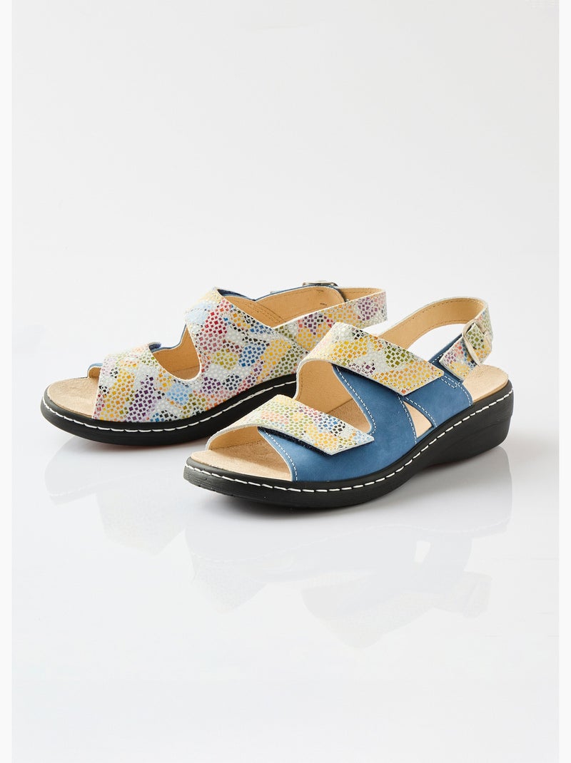 Sandales grande largeur cuir - Afibel Bleu - Kiabi