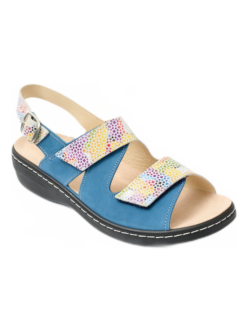 Sandales grande largeur cuir Bleu - Kiabi