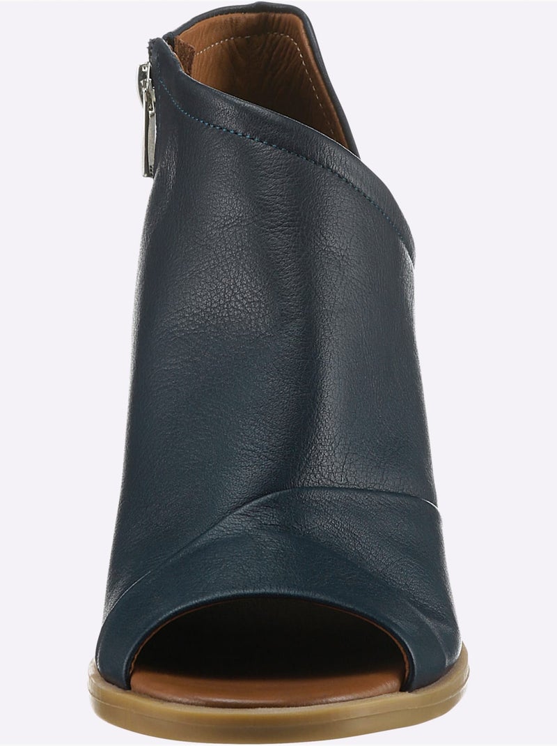 Sandales hauteur cheville à glissière latérale en cuir nappa - taille standard - helline Bleu marine - Kiabi
