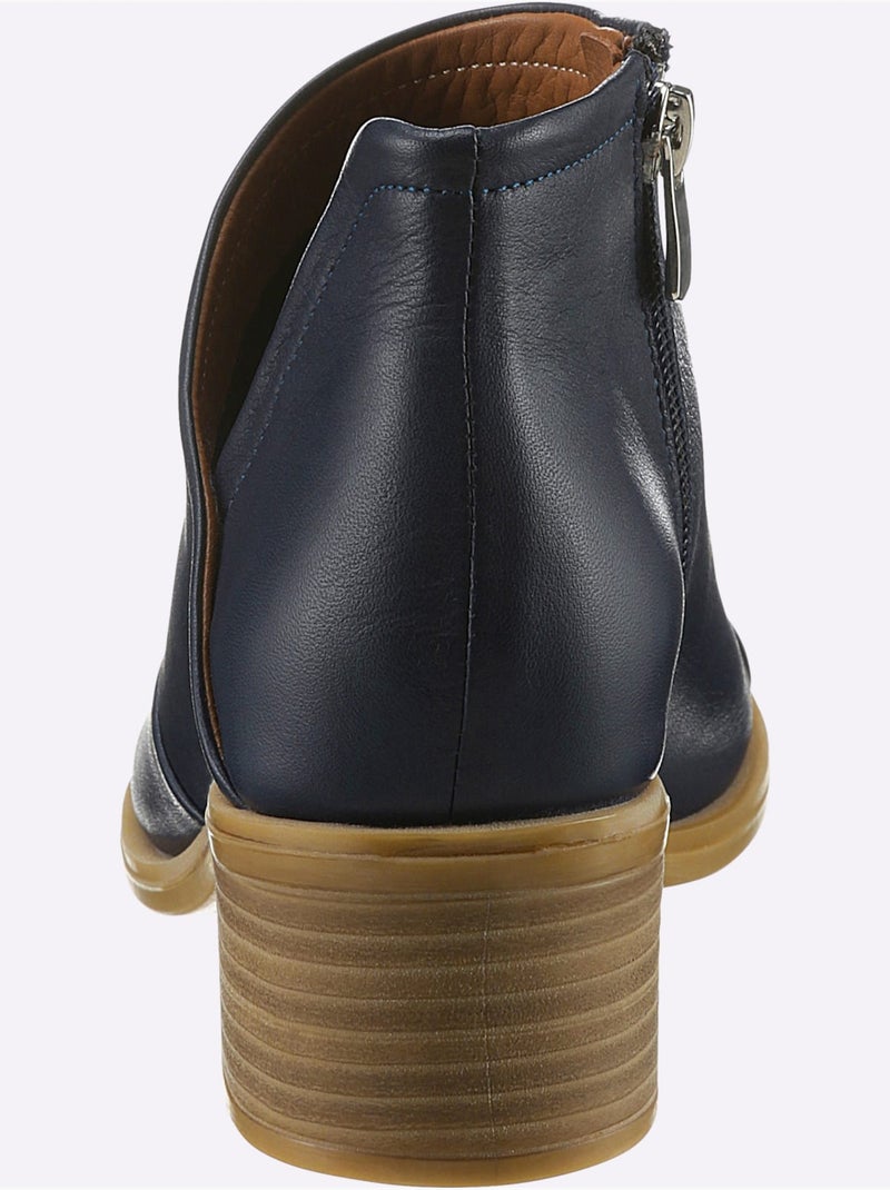 Sandales hauteur cheville à glissière latérale en cuir nappa - taille standard - helline Bleu marine - Kiabi