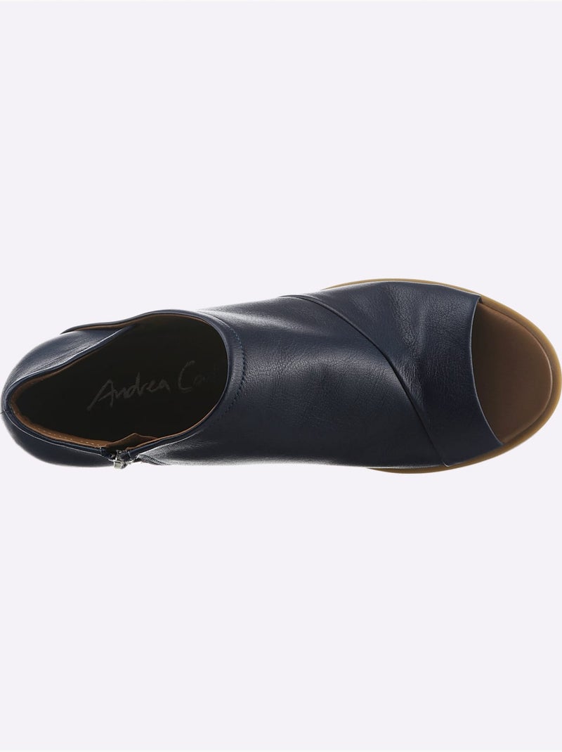 Sandales hauteur cheville à glissière latérale en cuir nappa - taille standard - helline Bleu marine - Kiabi