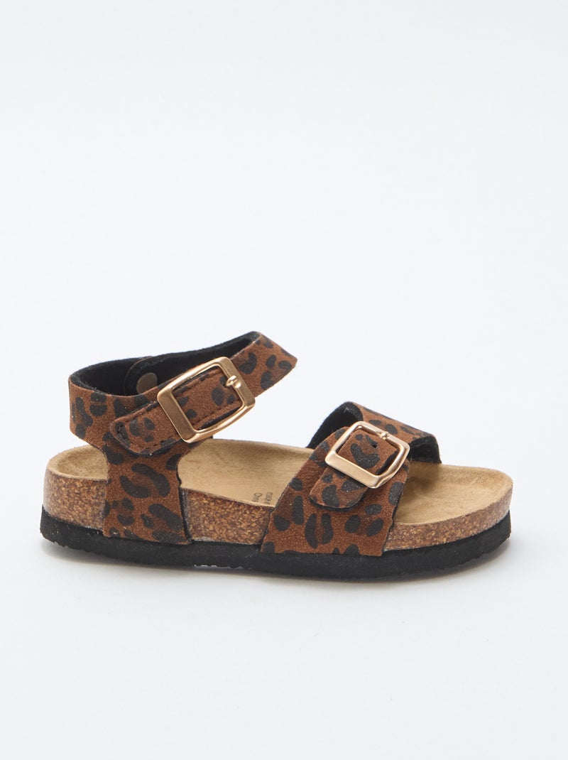 Sandales imprimées léopard à sangles Marron - Kiabi