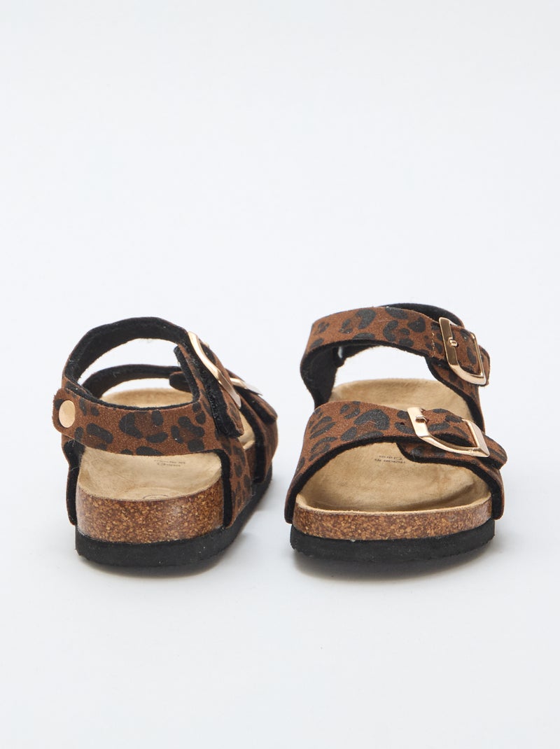 Sandales imprimées léopard à sangles Marron - Kiabi