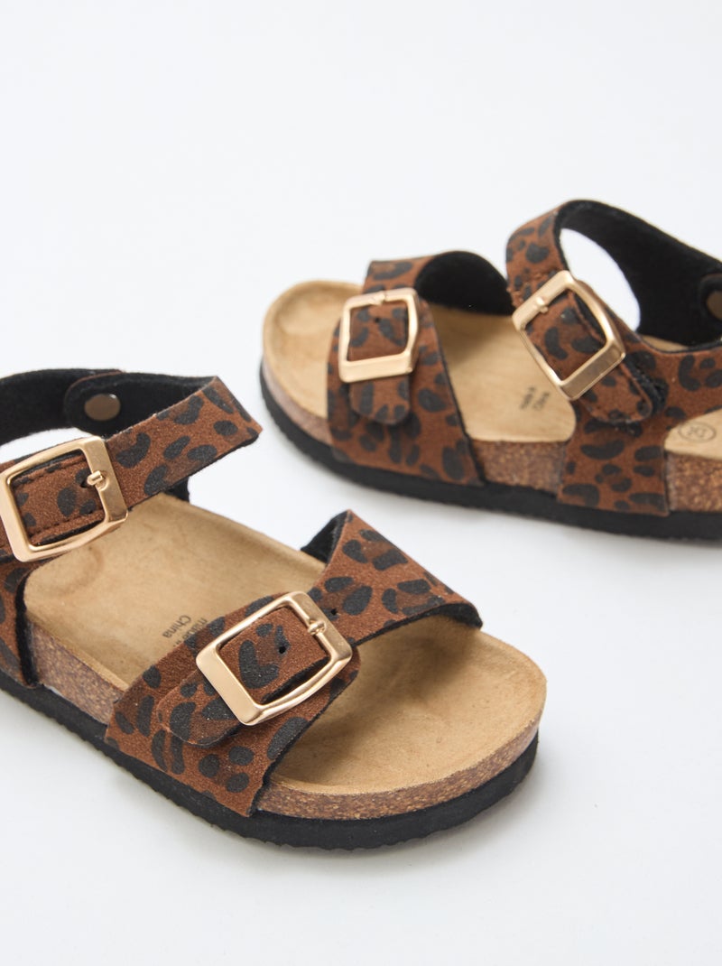 Sandales imprimées léopard à sangles Marron - Kiabi