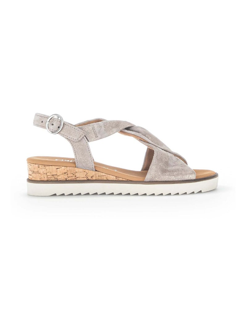 Sandales irrisées en cuir velours Beige/Blanc - Kiabi