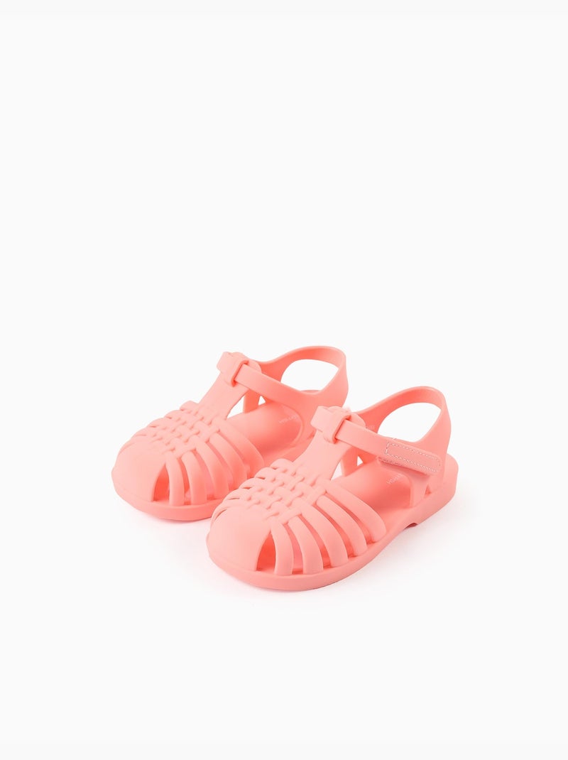 Sandales jelly avec fermeture à scratch Orange corail - Kiabi