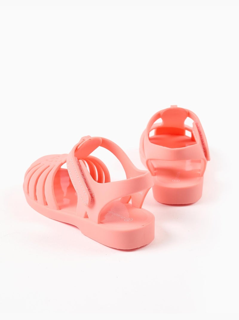 Sandales jelly avec fermeture à scratch Orange corail - Kiabi