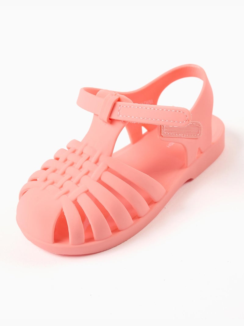 Sandales jelly avec fermeture à scratch Orange corail - Kiabi