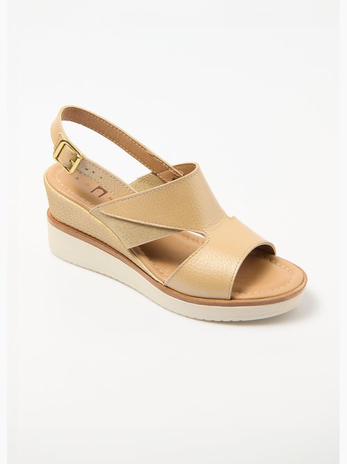 Sandales largeur confort compensées cuir - Afibel - Kiabi
