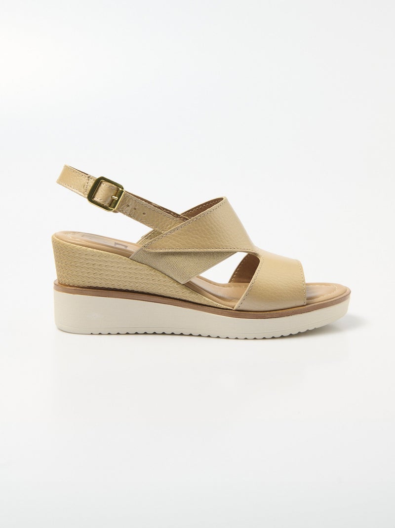 Sandales largeur confort compensées cuir - Afibel Beige - Kiabi