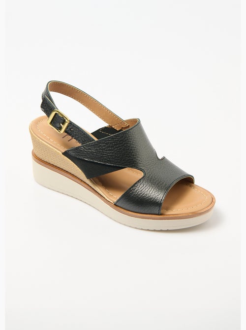 Sandales largeur confort compensées cuir - Afibel - Kiabi