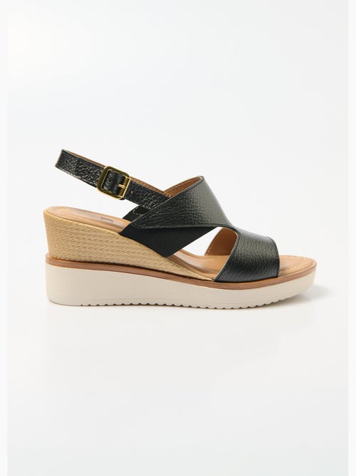 Sandales largeur confort compensées cuir - Afibel - Kiabi