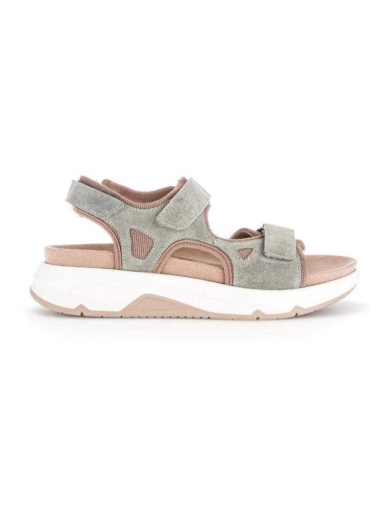 Sandales lins en cuir velours Blanc Vert - Kiabi