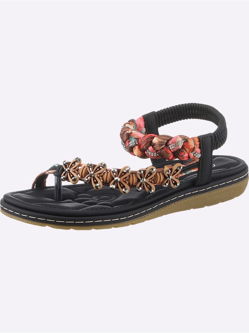 Sandales Matière Textile Agréable à Porter - Taille Standard - Helline Noir Multicolore - Kiabi