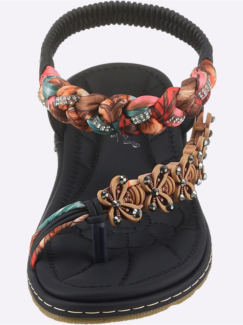 Sandales Matière Textile Agréable à Porter - Taille Standard - Helline Noir Multicolore - Kiabi