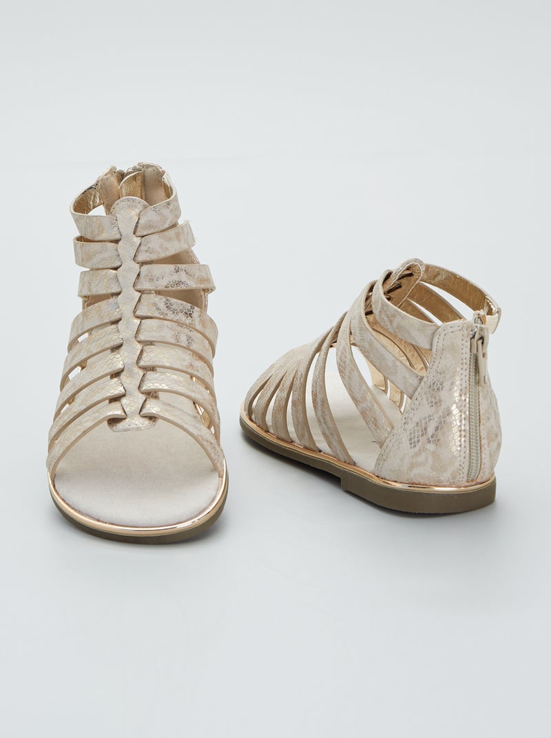 Sandales montantes avec reflets dorés Beige - Kiabi