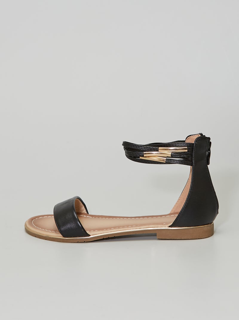 Sandales montantes en simili noir - Kiabi