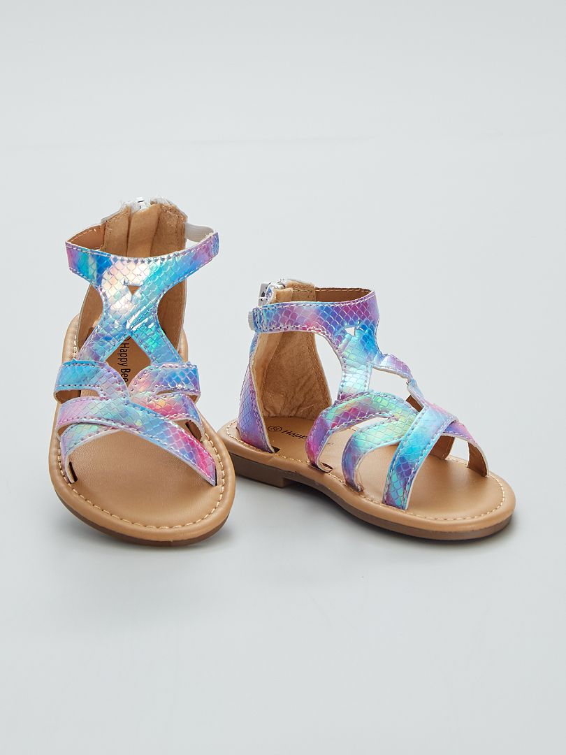Sandales montantes multicolores Violet - Kiabi