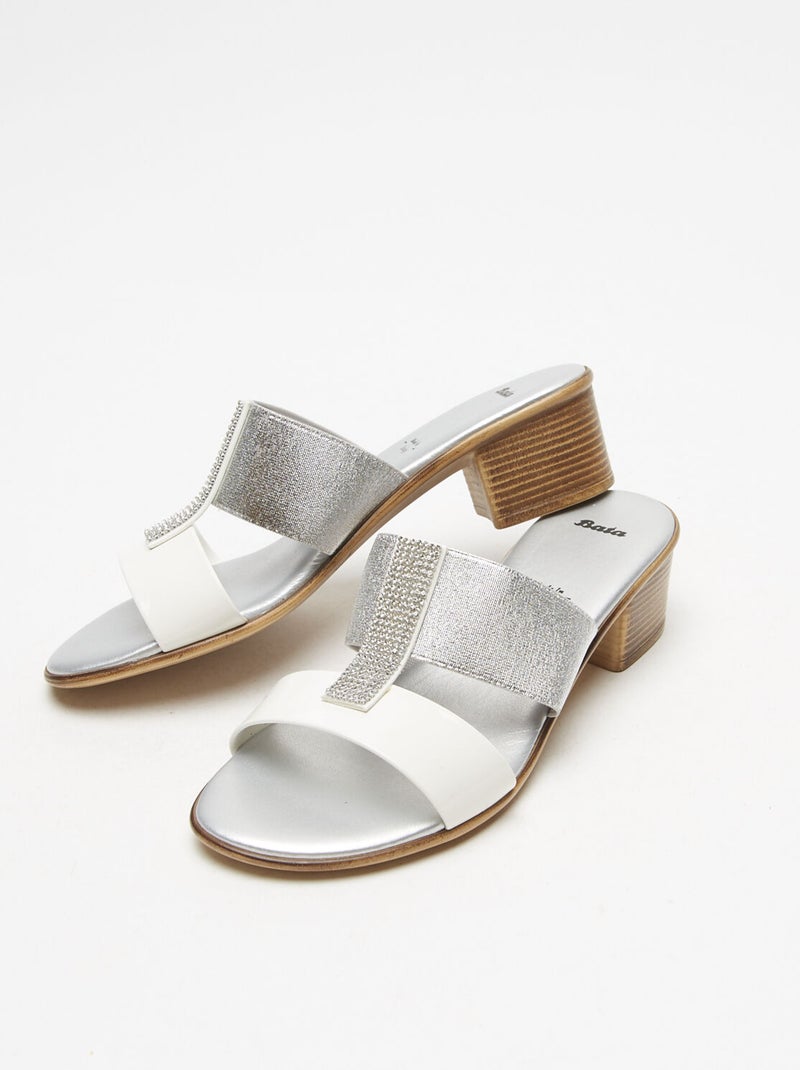 Sandales mules à talons midi et strass BATA Blanc - Kiabi