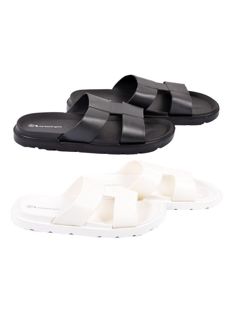 Sandales Mules CROISEE Lot de 2 Noir Blanc - Kiabi