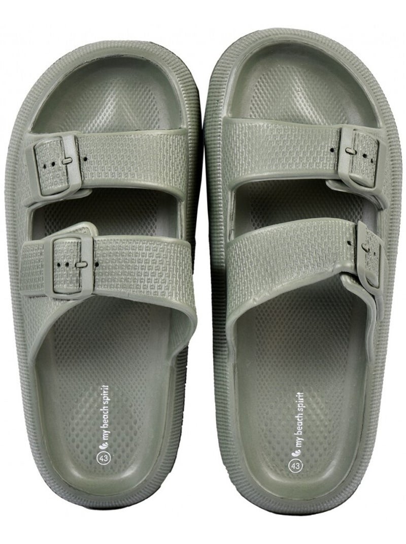 Sandales Mules EVA Boucle Kaki - Kiabi