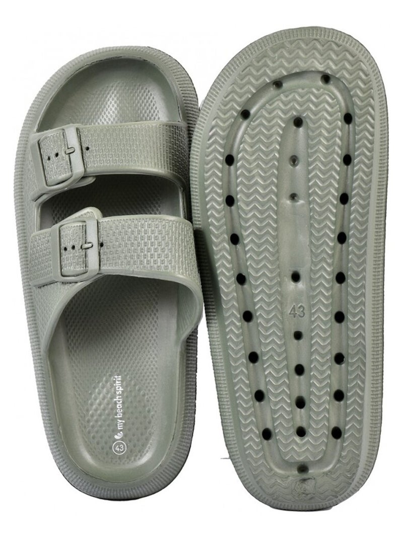 Sandales Mules EVA Boucle Kaki - Kiabi