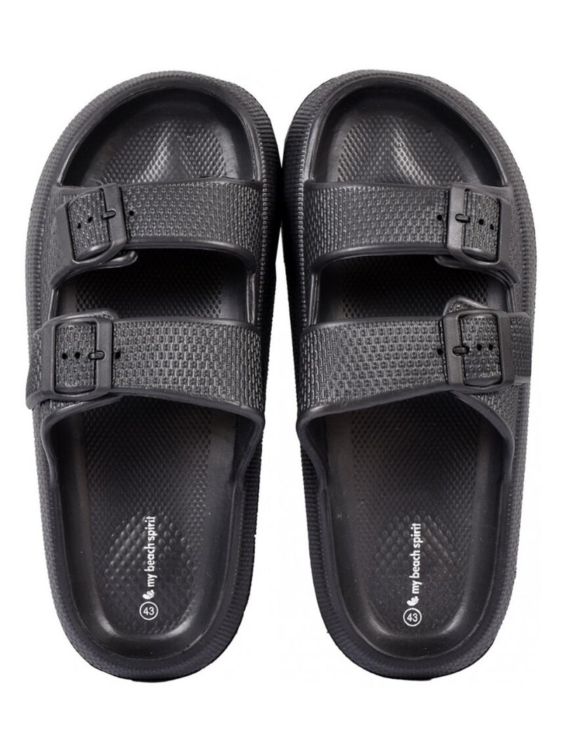 Sandales Mules EVA Boucle Noir - Kiabi