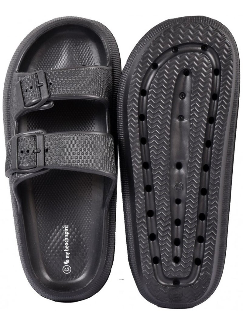 Sandales Mules EVA Boucle Noir - Kiabi
