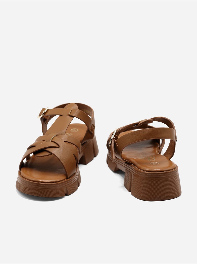 Sandales multi-brides Camel - Kiabi