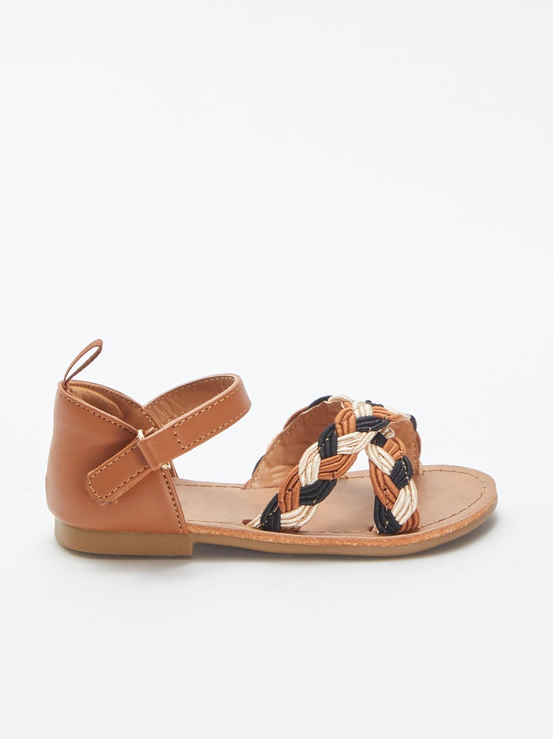 Sandales multi-brides tressées avec fermetures à scratchs MARRON - Kiabi