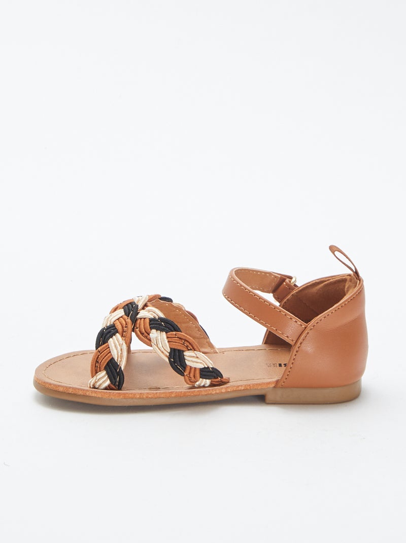 Sandales multi-brides tressées avec fermetures à scratchs MARRON - Kiabi
