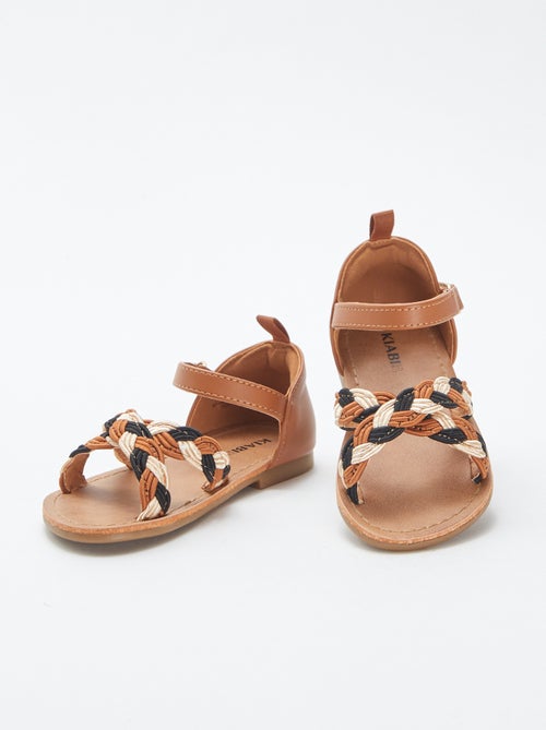 Sandales multi-brides tressées avec fermetures à scratchs - Kiabi