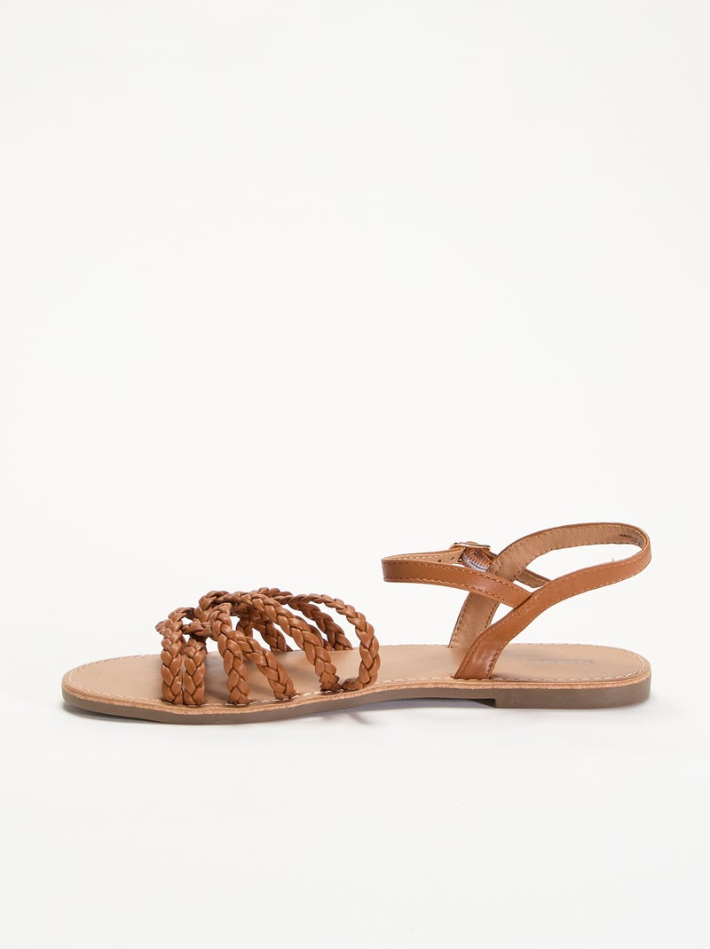 Sandales multi brides tressées Marron - Kiabi