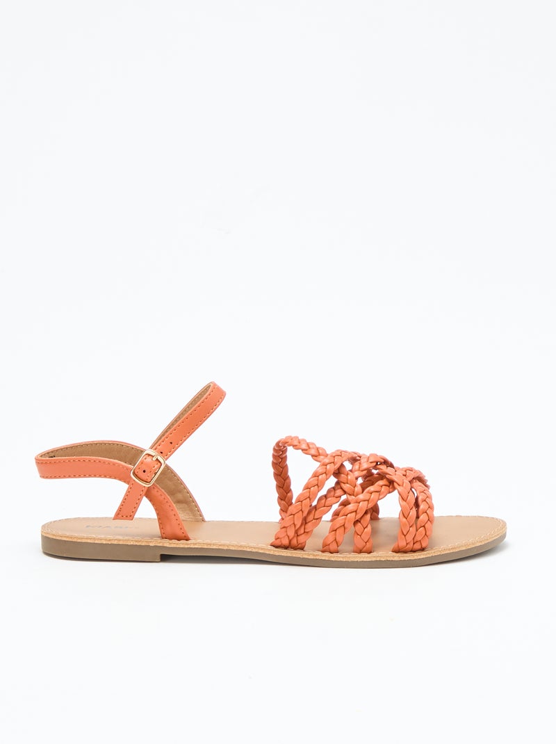 Sandales multi brides tressées Orange - Kiabi
