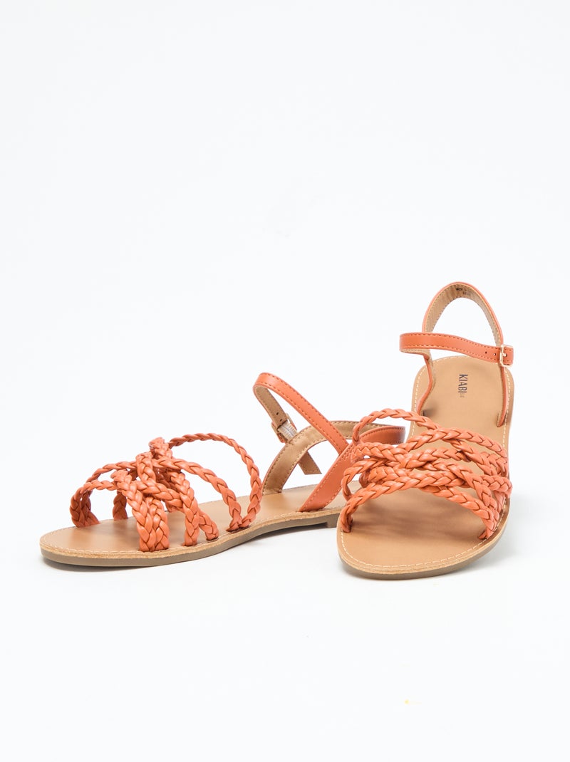 Sandales multi brides tressées Orange - Kiabi
