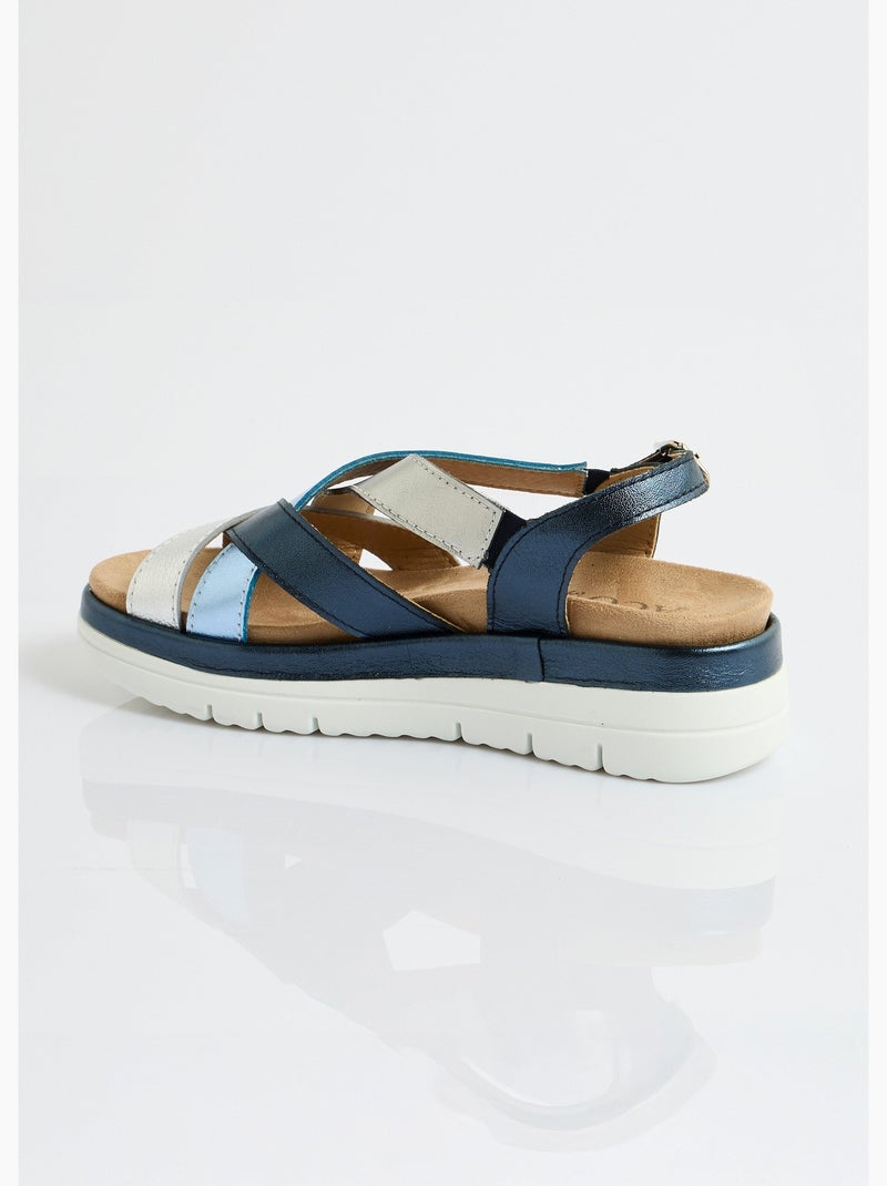 Sandales multibrides compensées grande largeur - Afibel Bleu Argenté - Kiabi