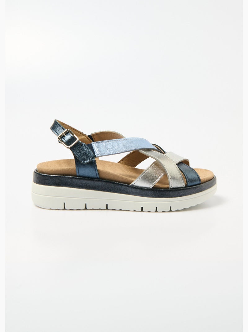 Sandales multibrides compensées grande largeur - Afibel Bleu Argenté - Kiabi