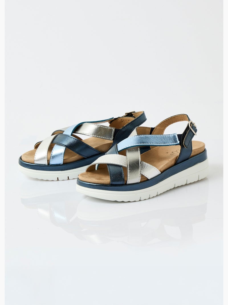 Sandales multibrides compensées grande largeur - Afibel Bleu Argenté - Kiabi