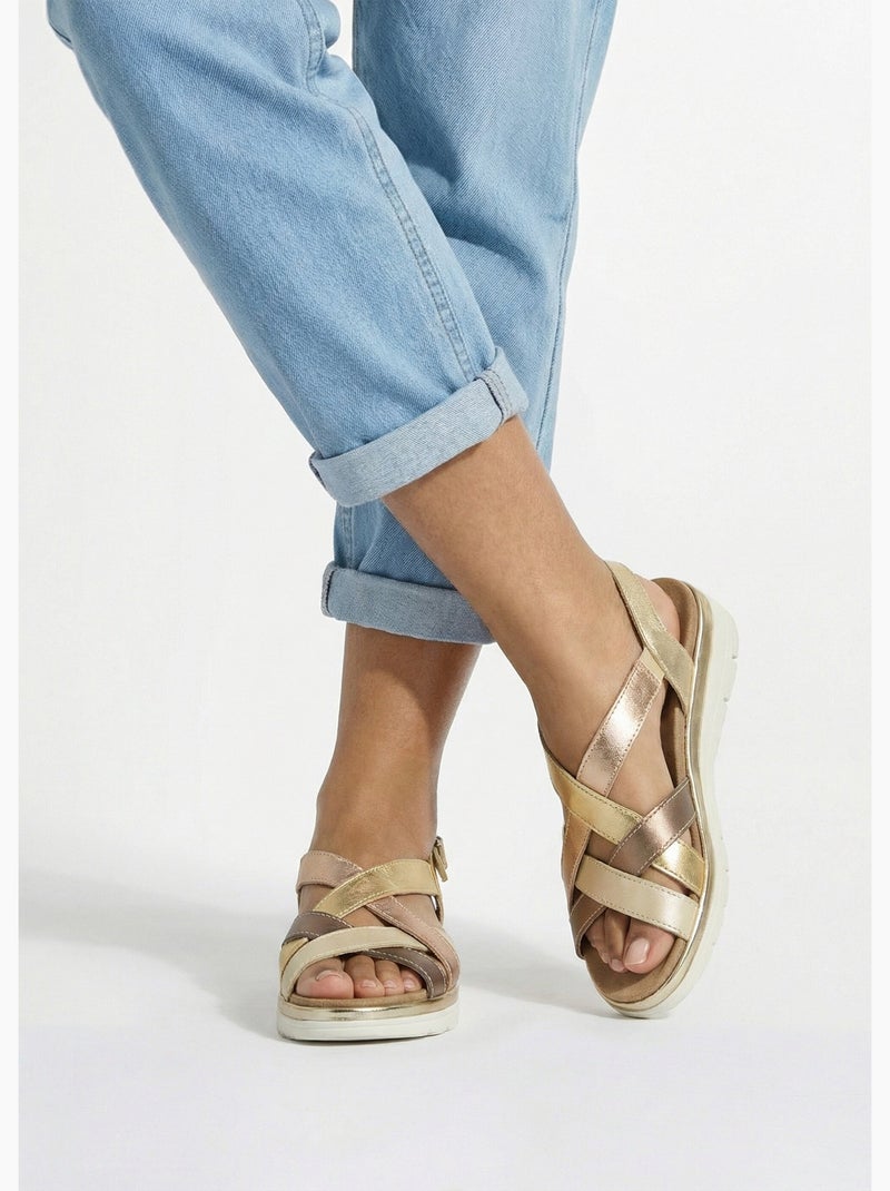 Sandales multibrides compensées grande largeur - Afibel Bronze - Kiabi