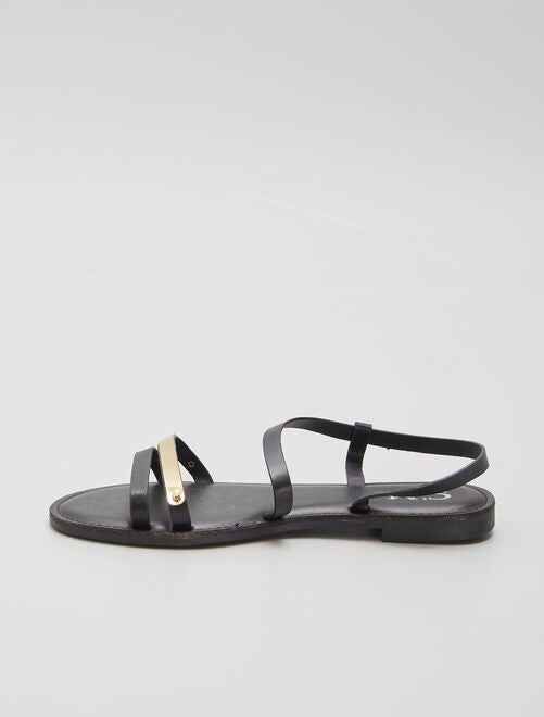 Sandales noires à détail doré - Kiabi