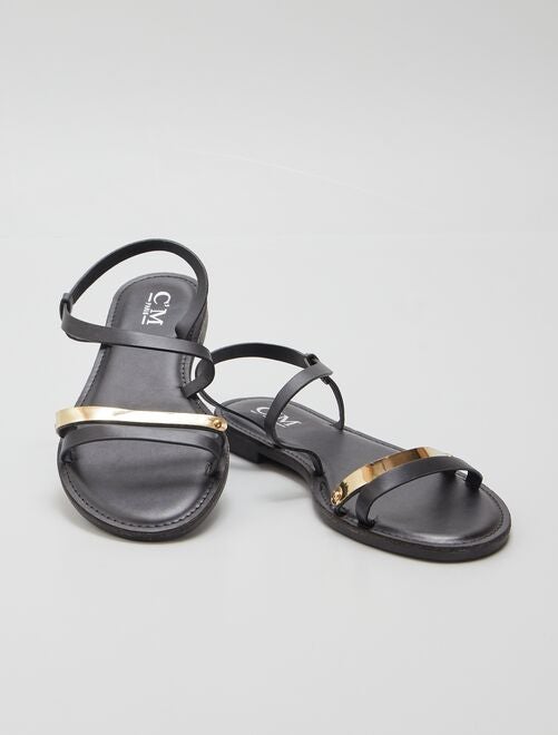 Sandales noires à détail doré - Kiabi