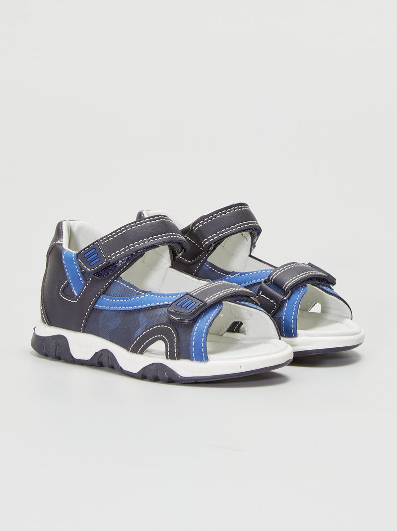 Sandales ouvertes à scratchs Bleu - Kiabi