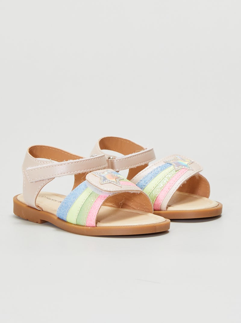 Sandales ouvertes à scratchs rose - Kiabi