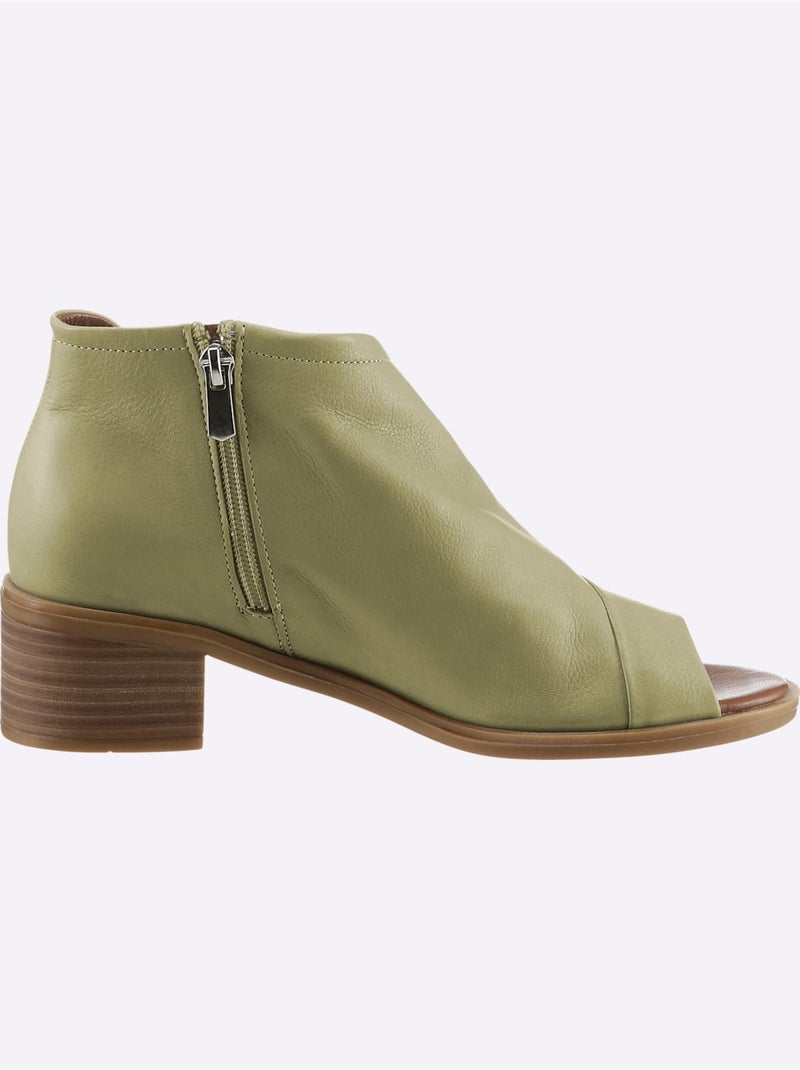 Sandales ouvertes avec glissière latérale et talon bottier - taille standard - helline Vert Sauge - Kiabi