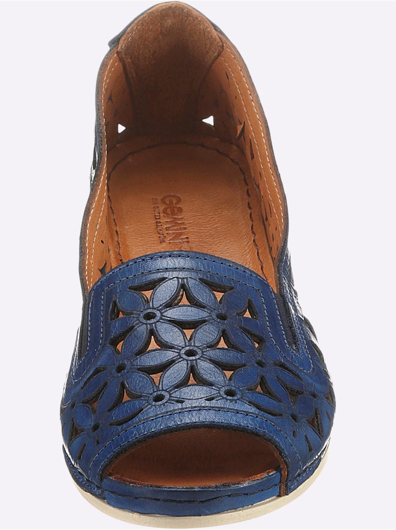 Sandales ouvertes en cuir avec élastiques et semelle souple - Taille standard - Witt Bleu foncé - Kiabi