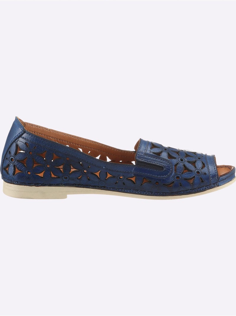 Sandales ouvertes en cuir avec élastiques et semelle souple - Taille standard - Witt Bleu foncé - Kiabi