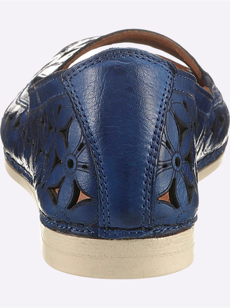 Sandales ouvertes en cuir avec élastiques et semelle souple - Taille standard - Witt Bleu foncé - Kiabi