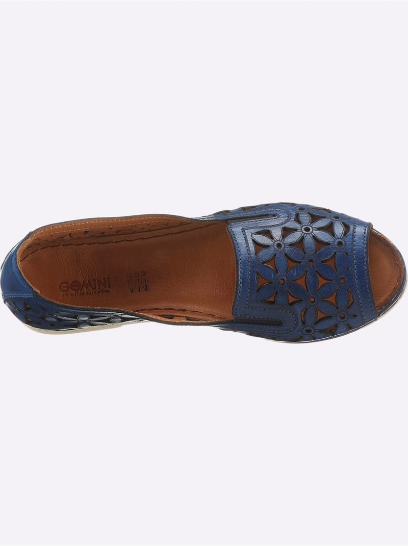 Sandales ouvertes en cuir avec élastiques et semelle souple - Taille standard - Witt Bleu foncé - Kiabi