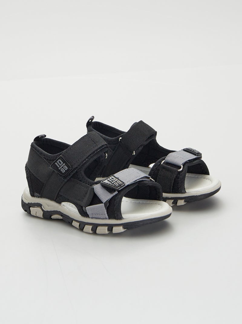 Sandales ouvertes en tissu textile noir - Kiabi